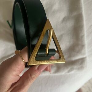 Bottega Veneta Green Belt with Gold Triangle Buckle